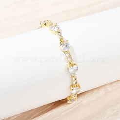 Brass Micro Pave Clear Cubic Zirconia Link Bracelets for Women&nbsp;BJEW-F504-07G