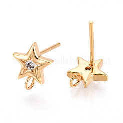 Brass Micro Pave Clear Cubic Zirconia Stud Earring Findings&nbsp;MAK-T011-11G-03