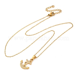 304 Stainless Steel Crystal Rhinestone Anchor Pendant Necklaces&nbsp;LS-NJEW-Z057-01A-G