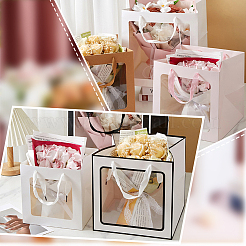 Square Paper Gift Tote Bags with Plastic Visible Window&nbsp;LS-ABAG-WH0051-10C