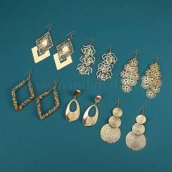 6Pairs 6 Styles Big Rhombus & Teardrop & Flower Dangle Earrings for Girl Women&nbsp;EJEW-SZ0001-56