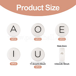 50Pcs 5 Style White Flat Round with Black Letter Silicone Beads&nbsp;SIL-TA0001-49