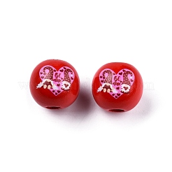 Valentine's Day Theme Printed Wooden Beads&nbsp;WOOD-D006-03