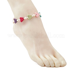 Dyed Synthetic Turquoise Round Butterfly Beaded Anklets&nbsp;AJEW-AN00710