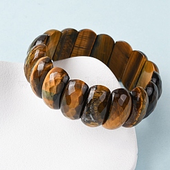 Oval Natural Tiger Eye Beads Stretch Bracelets for Unisex&nbsp;BJEW-Z149-04
