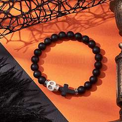 Halloween Skull & Cross Dyed Synthetic Turquoise Bracelets&nbsp;BJEW-JB10852-02