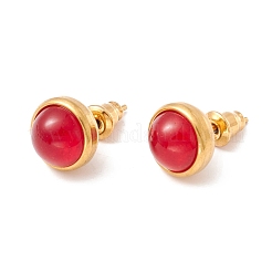 Ion Plating(IP) Natural Gemstone Half Round Stud Earrings&nbsp;EJEW-K092-01G