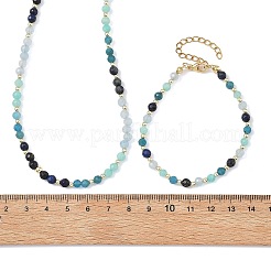 Natural White Jade & Amazonite & Apatite & Lapis Lazuli Round Beaded Necklaces and Bracelet Set&nbsp;SJEW-JS01382