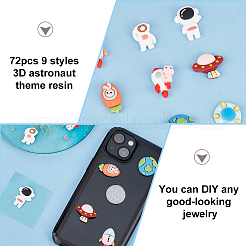 72Pcs 9 Styles 3D Astronaut Theme Resin Cabochons&nbsp;RESI-OC0001-67