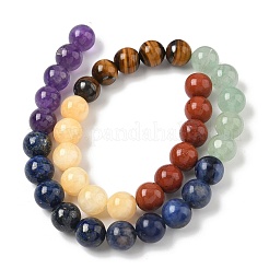 Chakra Natural Red Jasper & Yellow Jade & Green Aventurine & Tiger Eye & Sodalite & Amethyst Beads Strands&nbsp;G-NH0002-E02-10mm