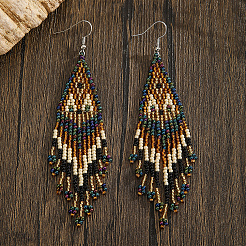 Handmade Glass Seed Beads Rhombus Tassel Dangle Earrings&nbsp;UB6333