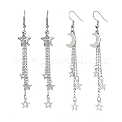 304 Stainless Steel Star & Moon Tassel Dangle Earrings for Women&nbsp;EJEW-JE06399