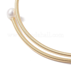 Natural Cultured Freshwater Pearl Bangle with Star Moon Brass Beads&nbsp;BJEW-JB10194