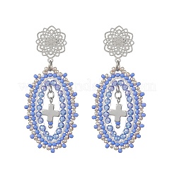Cross Oval Glass Seed Bead Woven Stud Earrings&nbsp;EJEW-MZ00595-03