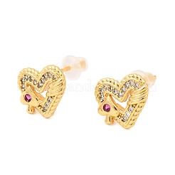 Brass Micro Pave Cubic Zirconia Heart Stud Earrings&nbsp;EJEW-C158-03G