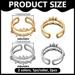 2Pcs 2 Colors Adjustable Alloy Rhinestone Cuff Rings for Women&nbsp;RJEW-HY0001-10