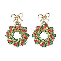 Christmas Wreath Glass Seed Beaded Dangle Stud Earrings&nbsp;EJEW-MZ00582