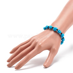 Natural Mashan Jade Skull & Synthetic Turquoise(Dyed) Beaded Stretch Bracelet&nbsp;BJEW-JB08377-04