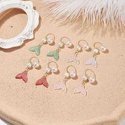 Glass Whale Tail with Imitation Pearl Cuff Earrings&nbsp;EJEW-JE04996