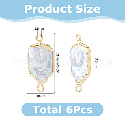 6Pcs Electroplate Natural Baroque Pearl Keshi Pearl Rectangle Connector Charms&nbsp;PEAR-HS0001-30