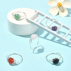 Natural Mixed Gemstone Braided Bead Finger Ring&nbsp;RJEW-JR00588-01