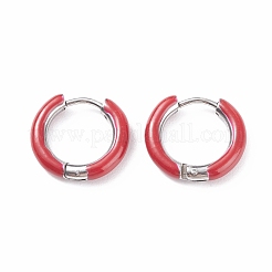Two Tone 304 Stainless Steel Chunky Huggie Hoop Earrings with Enamel for Women&nbsp;EJEW-C043-11-05P