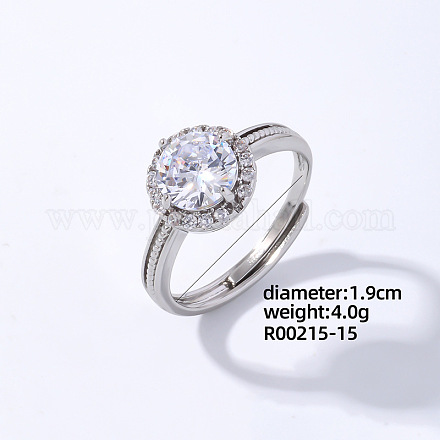 Flat Round Platinum Brass Adjustable Ring with Cubic Zirconia&nbsp;EG7863-11-1