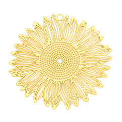 Brass Filigree Big Pendants, Flower, Etched Metal Embellishments, Cadmium Free & Nickel Free & Lead Free, Real 18K Gold Plated, 55.5x56x0.3mm, Hole: 2.5mm