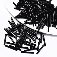 Glass Bugle Beads, Round Hole, Opaque Colours, Black, 20x2.5mm, Hole: 1mm, about 2250pcs/bag