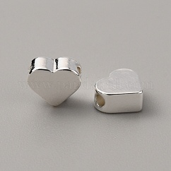 Brass Beads, Nickel Free, Heart, Silver, 6x7x3mm, Hole: 1.6mm