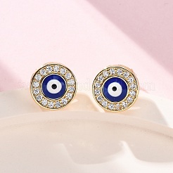 Blue Evil Eye Brass Stud Earrings&nbsp;ZIRC-Z017-01G
