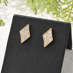 Rhombus Brass Micro Pave Clear Cubic Zirconia Stud Earrings for Women&nbsp;EJEW-G428-16G