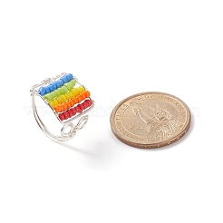 Glass Bead Braided Rectangle Open Cuff Ring&nbsp;RJEW-JR00489
