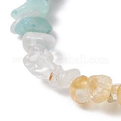 Chakra Natural Green Aventurine & Citrine & Tiger Eye & Obsidian & Quartz Crystal & Flower Amazonite & Topaz Jade Chip Beaded Stretch Bracelets&nbsp;BJEW-JB10777-03