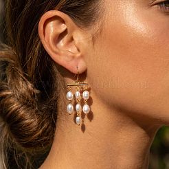 304 Stainless Steel & Plastic Pearl Oval Bead Tassel Chandelier Earrings for Women&nbsp;WGBEBE0-01