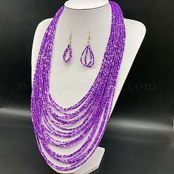 Ethnic Style Acrylic Seed Beaded Multilayer Necklaces & Teardrop Dangle Earrings Sets&nbsp;WGF31E6-02