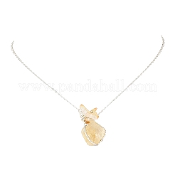 Raw Heated Natural Citrine Nuggets with Butterfly Wire Wrapped Pendant 304 Stainless Steel Cable Chain Necklaces&nbsp;NJEW-TA00270