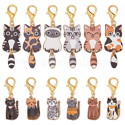 12Pcs 12 Styles Cat Alloy Enamel Pendant Decorations&nbsp;HJEW-PH02038