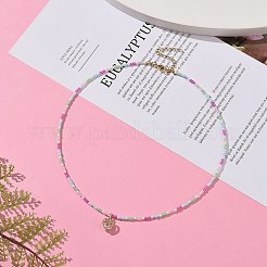 Alloy Cubic Zirconia Heart Pendant Necklace with Glass Seed Beaded Chains for Women&nbsp;NJEW-JN04291