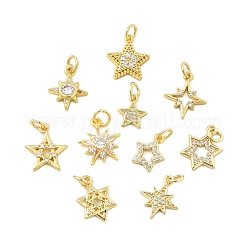 10Pcs 10 Styles Star Brass Micro Pave Clear Cubic Zirconia Charms&nbsp;KK-CJ0002-43