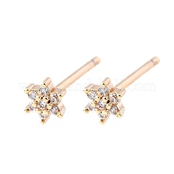 Brass Micro Pave Clear Cubic Zirconia Snowflake Stud Earrings&nbsp;EJEW-L278-01G