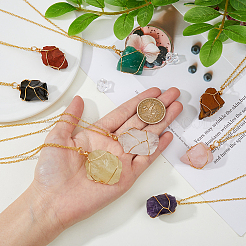 8Pcs 8 Styles Nuggets Natural Mixed Gemstone Pendant Necklaces Set for Women&nbsp;NJEW-FI0001-47