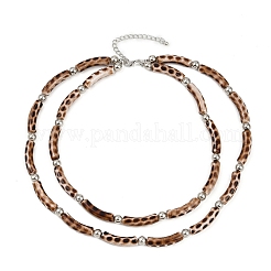 Plastic & Resin Leopard Skin Print Curved Tube Double Layer Necklaces for Women&nbsp;NJEW-Q038-01A