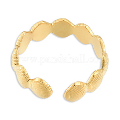 Ion Plating(IP) 304 Stainless Steel Shell Wrap Open Cuff Ring for Women&nbsp;X-RJEW-N038-100LG