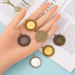 Flat Round Zinc Alloy Pendant Cabochon Settings&nbsp;PALLOY-X0013-NR
