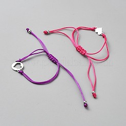 2Pcs 2 Style 304 Stainless Steel Adjustable Braided Bead Bracelets Set&nbsp;BJEW-WH20009-08