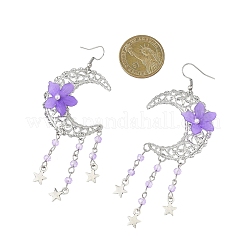 2 Pairs Moon with Flower Alloy & Iron Dangle Earrings&nbsp;EJEW-JE06766