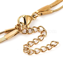 304 Stainless Steel Double Layer Round Snake Chain & Herringbone Chain Necklaces for Women&nbsp;NJEW-G140-16A-G