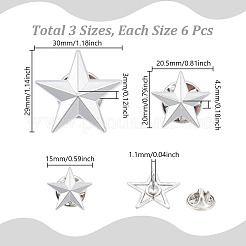 18Pcs 3 Styles Pentagram Alloy Brooches&nbsp;JEWB-GA0001-35P