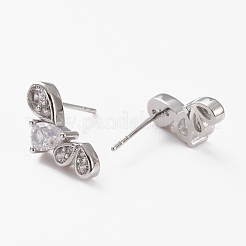 Brass Micro Pave Clear Cubic Zirconia Stud Earrings&nbsp;EJEW-C502-01P